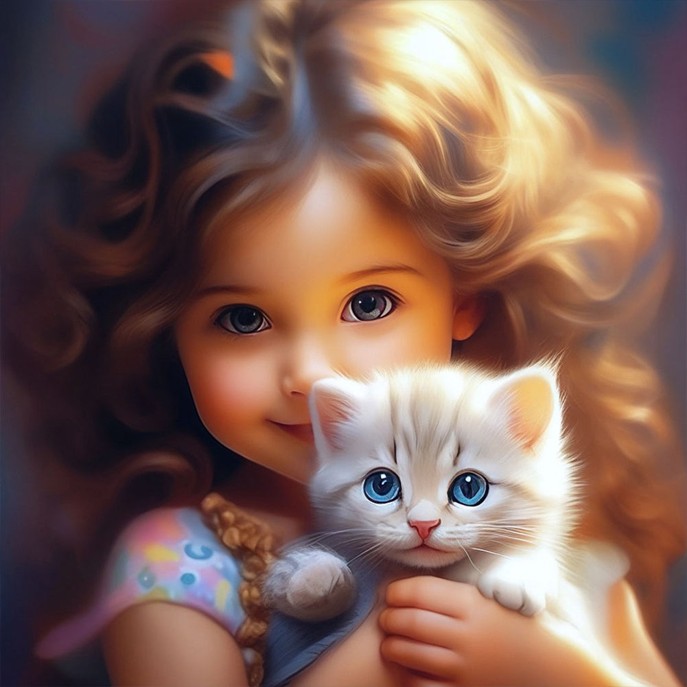 Girl With Big Eyes And Curly Hair - Full Round Drill Diamond Painting 30*30CM