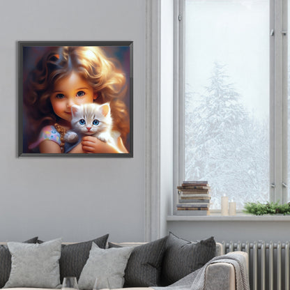 Girl With Big Eyes And Curly Hair - Full Round Drill Diamond Painting 30*30CM