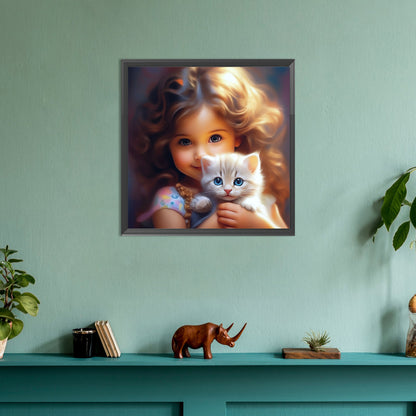 Girl With Big Eyes And Curly Hair - Full Round Drill Diamond Painting 30*30CM