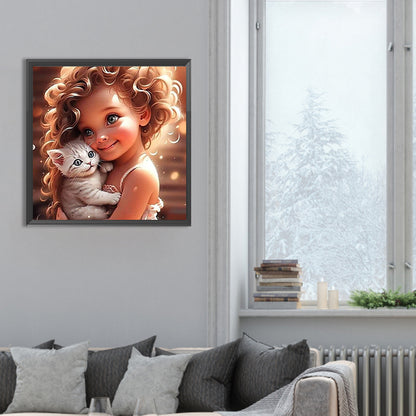 Girl With Big Eyes And Curly Hair - Full Round Drill Diamond Painting 30*30CM