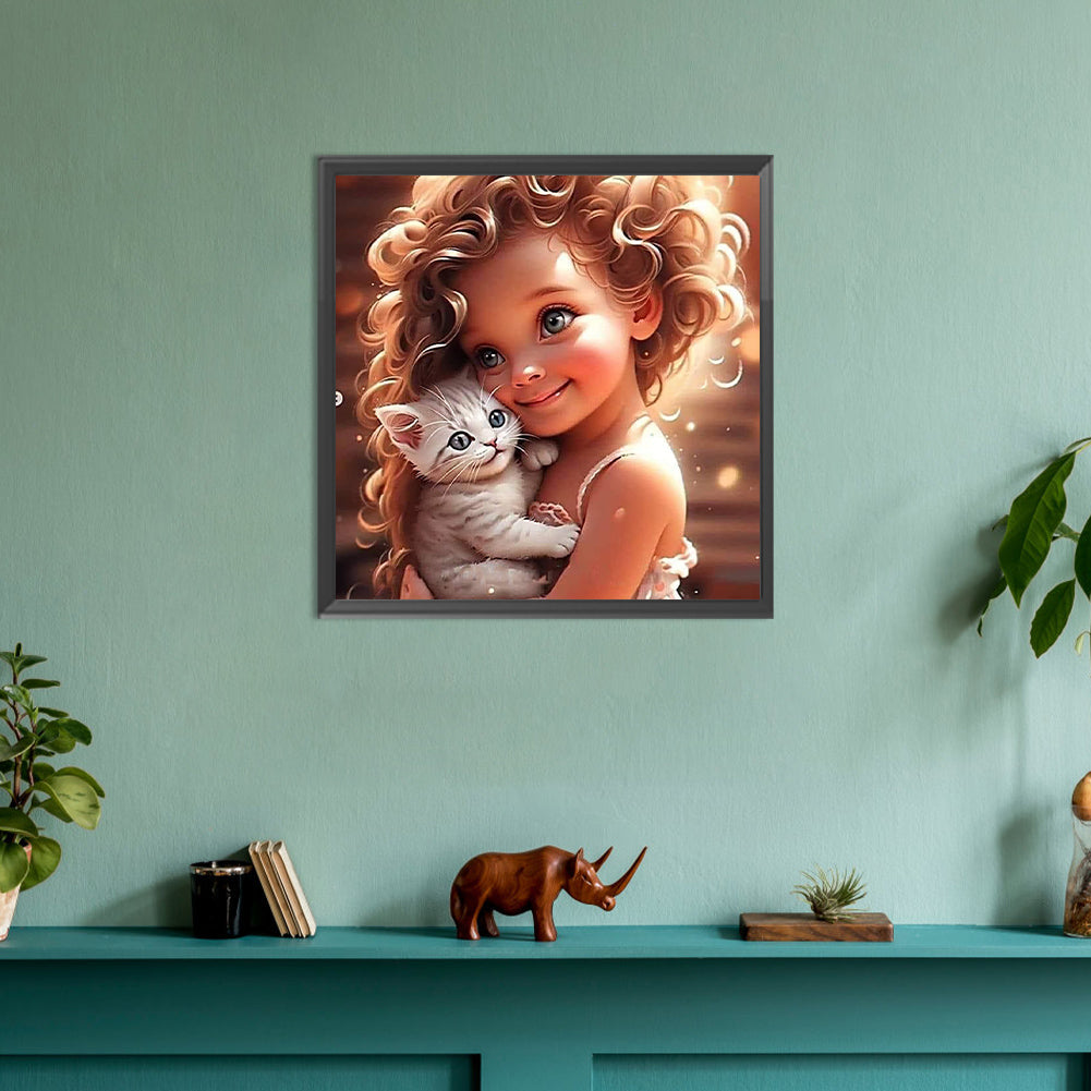 Girl With Big Eyes And Curly Hair - Full Round Drill Diamond Painting 30*30CM