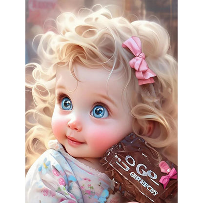 Curly Hair Big Eyed Girl - Full Round Drill Diamond Painting 30*40CM