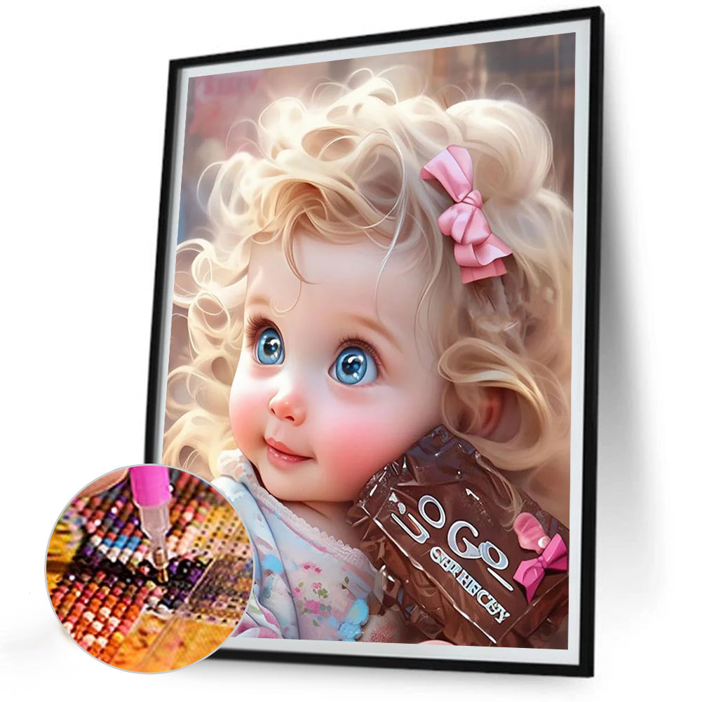 Curly Hair Big Eyed Girl - Full Round Drill Diamond Painting 30*40CM