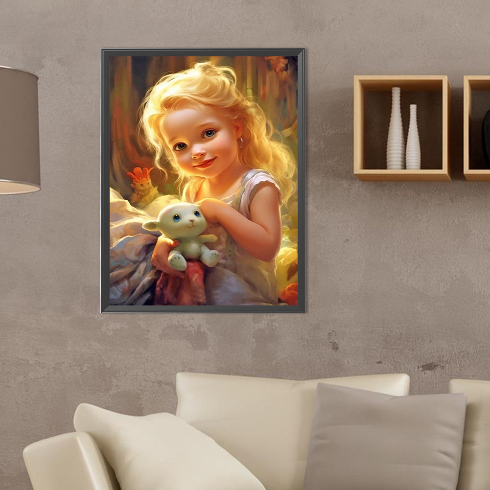 Curly Hair Big Eyed Girl - Full Round Drill Diamond Painting 30*40CM