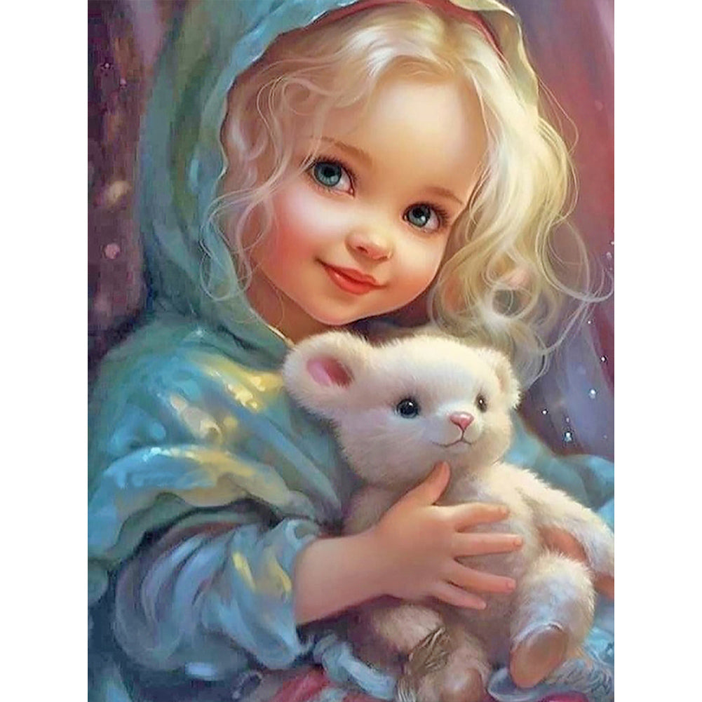 Curly Hair Big Eyed Girl - Full Round Drill Diamond Painting 30*40CM