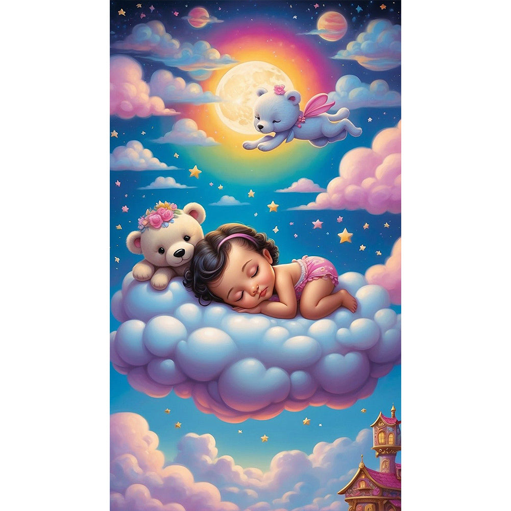 Doll Sleeping On Clouds - Full Round Drill Diamond Painting 40*70CM