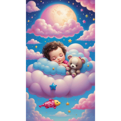 Doll Sleeping On Clouds - Full Round Drill Diamond Painting 40*70CM