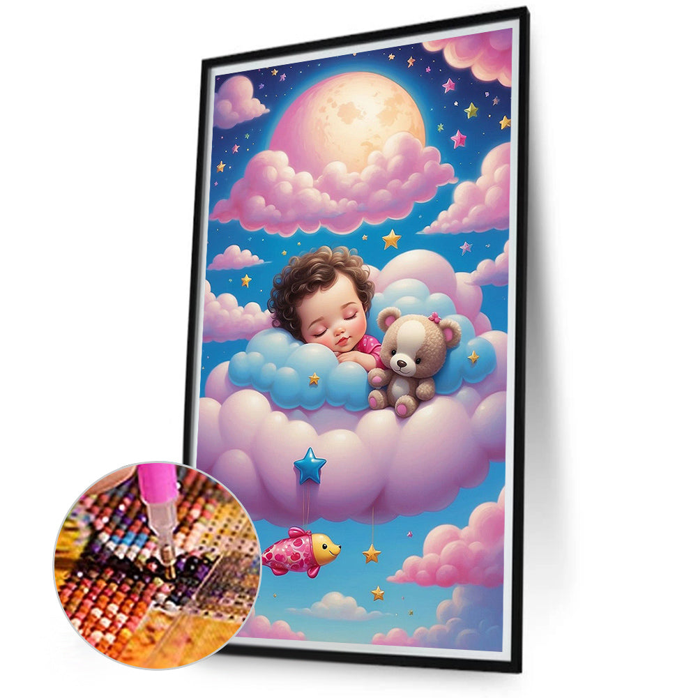 Doll Sleeping On Clouds - Full Round Drill Diamond Painting 40*70CM