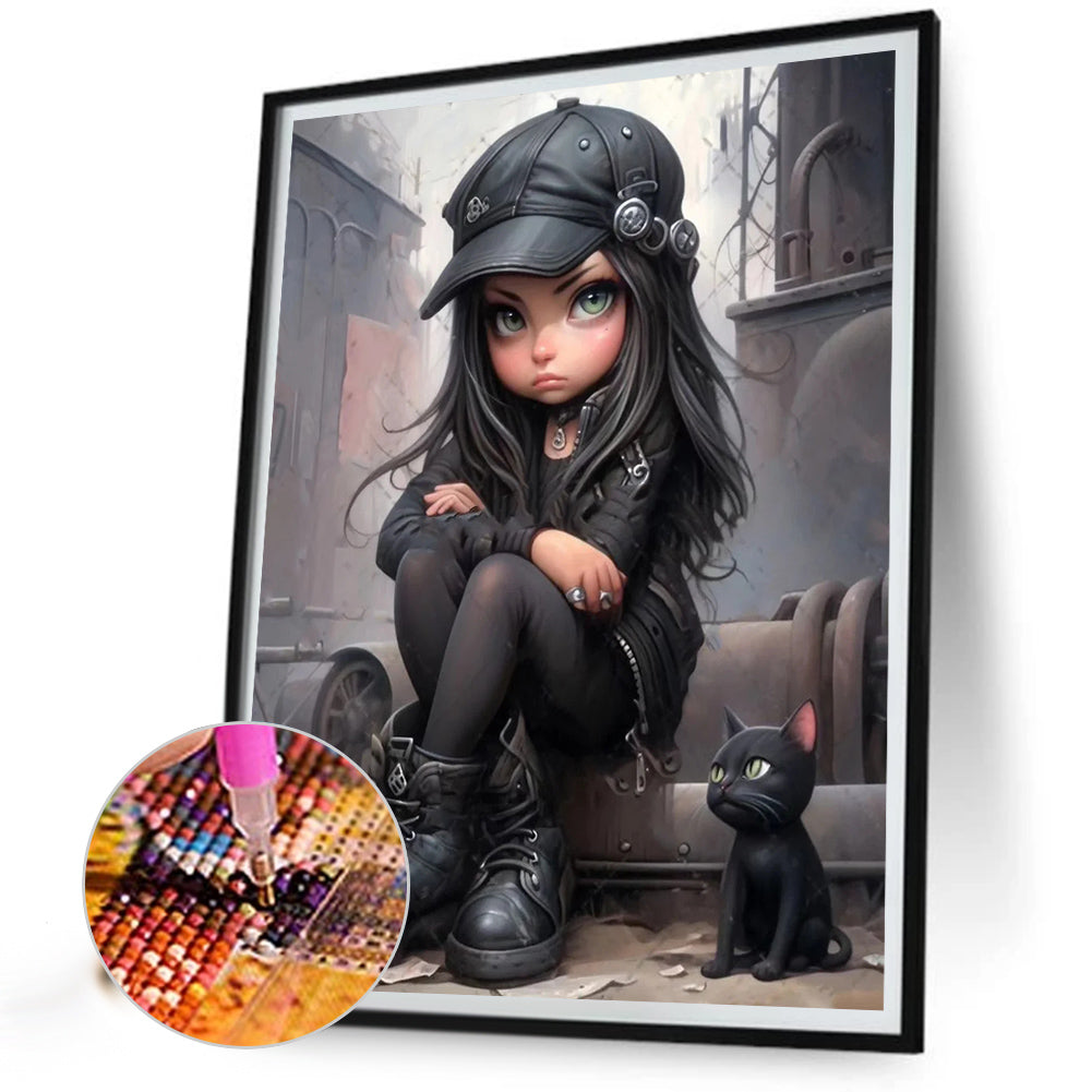 Sweet Cool Girl - Full Round Drill Diamond Painting 40*50CM