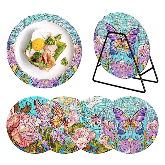 4 Pcs Acrylic Diamond Painted Placemats Eco-Friendly Placemat (Garden Butterfly)
