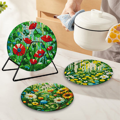 4 Pcs Acrylic Diamond Painted Placemats Eco-Friendly Placemat (Garden Flower)