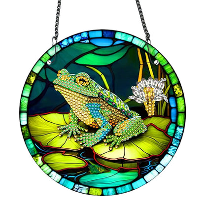 Acrylic Single-Sided Round Diamond Painting Hanging Pendant 19.5x19.5cm (Frog)