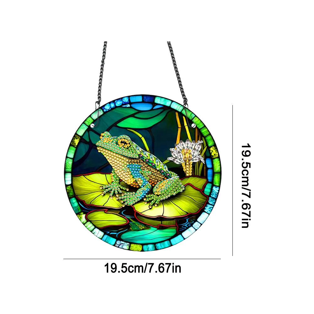 Acrylic Single-Sided Round Diamond Painting Hanging Pendant 19.5x19.5cm (Frog)