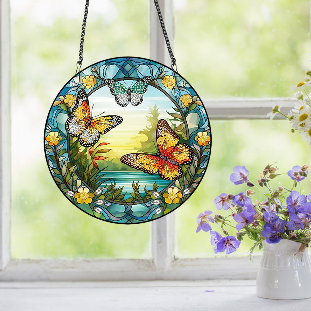 Acrylic Butterfly Single-Sided Diamond Painting Hanging Pendant (19.5x19.5cm