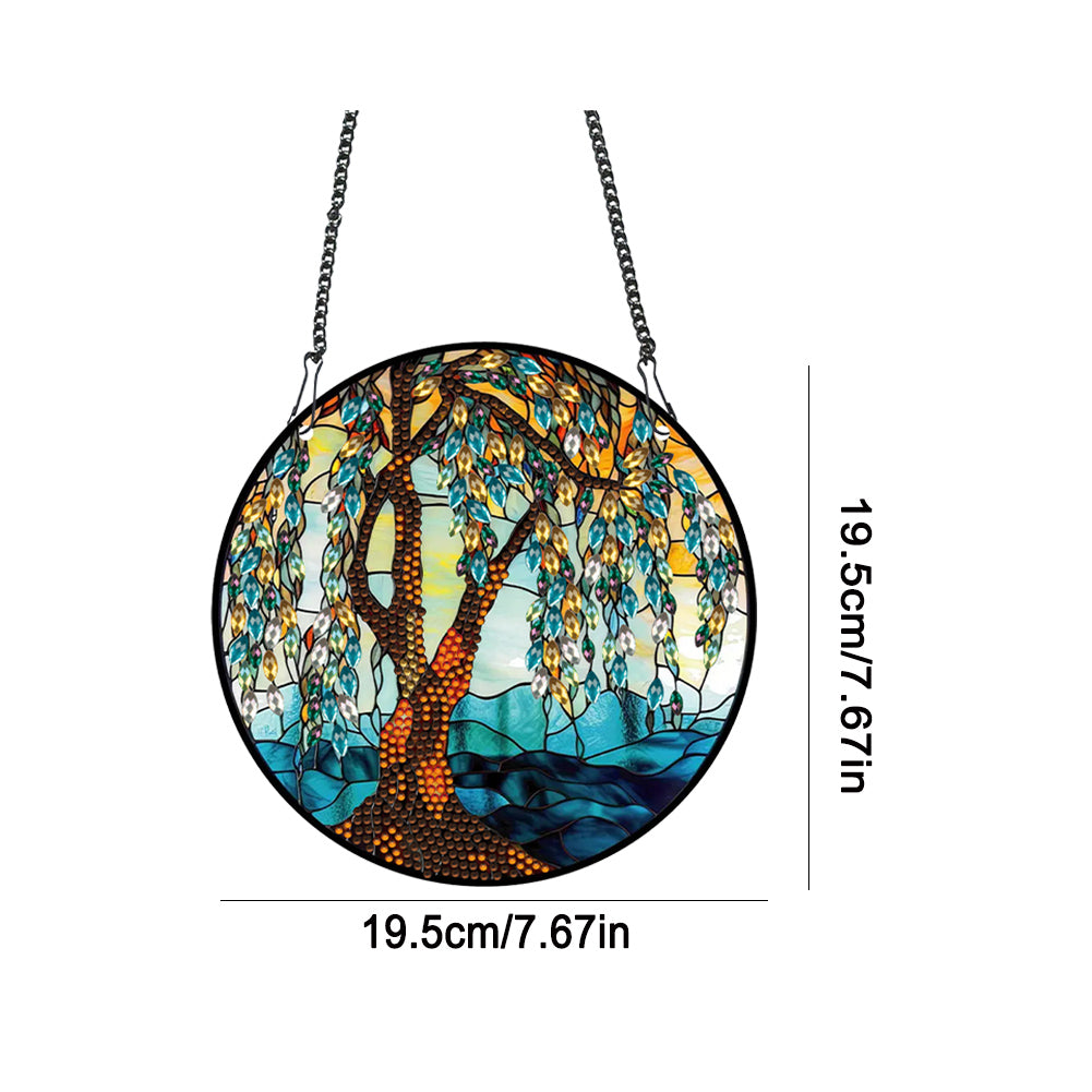 Acrylic Willow Tree Single-Sided Diamond Painting Hanging Pendant (19.5x19.5cm)