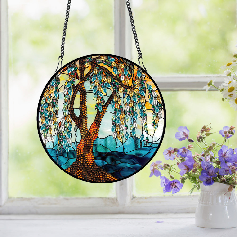 Acrylic Willow Tree Single-Sided Diamond Painting Hanging Pendant (19.5x19.5cm)