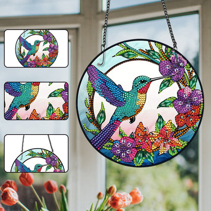 Acrylic Bird Single-Sided Round Diamond Painting Hanging Pendant (19.5x19.5cm)