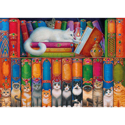 Cats And Books - Full AB Round Drill Diamond Painting 70*50CM