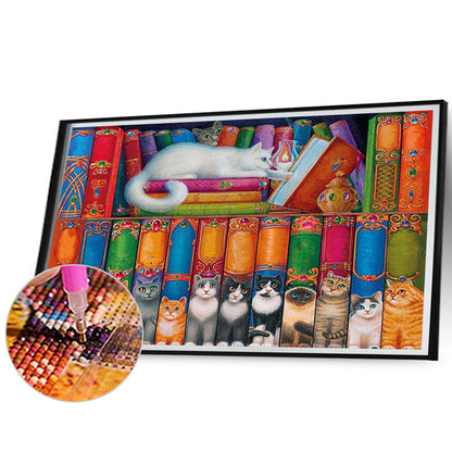 Cats And Books - Full AB Round Drill Diamond Painting 70*50CM