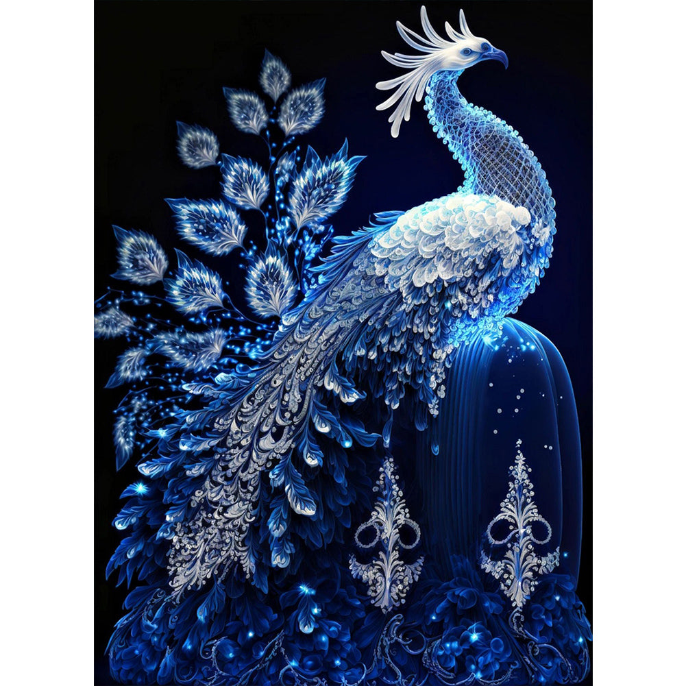 Blue Crystal Peacock - Full AB Round Drill Diamond Painting 40*55CM
