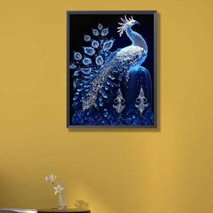 Blue Crystal Peacock - Full AB Round Drill Diamond Painting 40*55CM