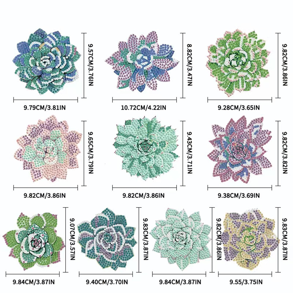 10 Pcs Wooden Diamond Painting Coaster Kit with Holder for Beginners (Succulent)