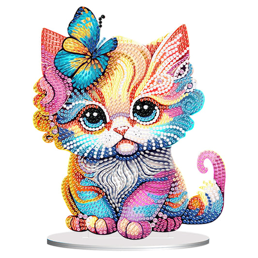 Acrylic Diamond Painting Desktop Ornament for Home Office Desktop Decor (Cat)