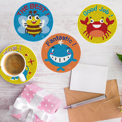 8 Pcs Wooden Diamond Painting Coasters Kits with Holder for Beginners (Animal)
