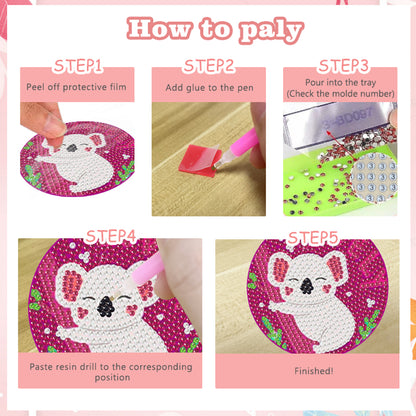 8 Pcs Wooden Diamond Painting Coasters Kits with Holder for Beginners (Animal)