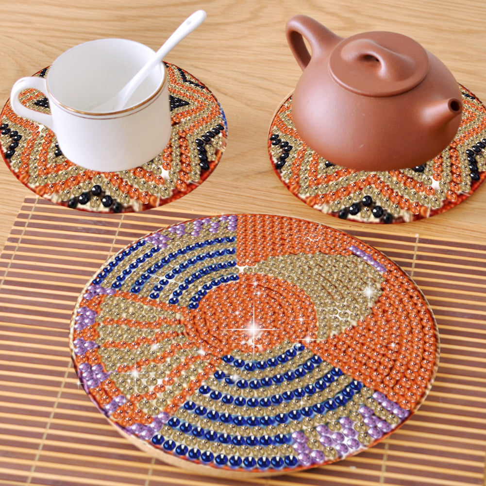 8 Pcs Wooden Diamond Painting Coasters Kits with Holder for Beginners (Flower)