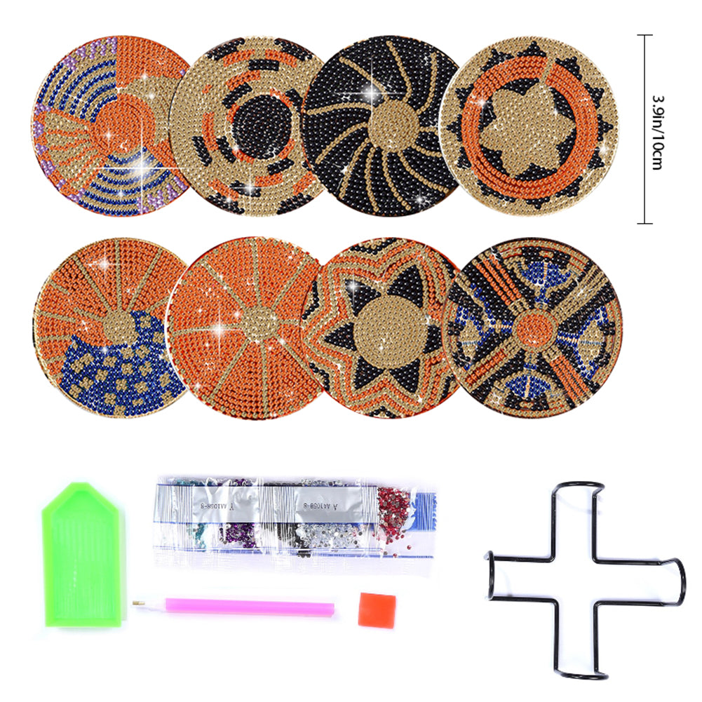 8 Pcs Wooden Diamond Painting Coasters Kits with Holder for Beginners (Flower)