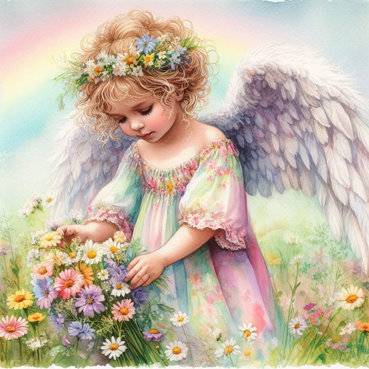 Angel Baby Picking Flowers - Full Round Drill Diamond Painting 30*30CM