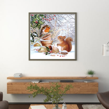 Squirrel And Bird - 11CT Stamped Cross Stitch 40*40CM