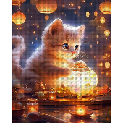 Kitten And Lantern - 11CT Stamped Cross Stitch 40*50CM