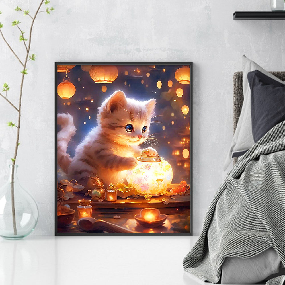 Kitten And Lantern - 11CT Stamped Cross Stitch 40*50CM