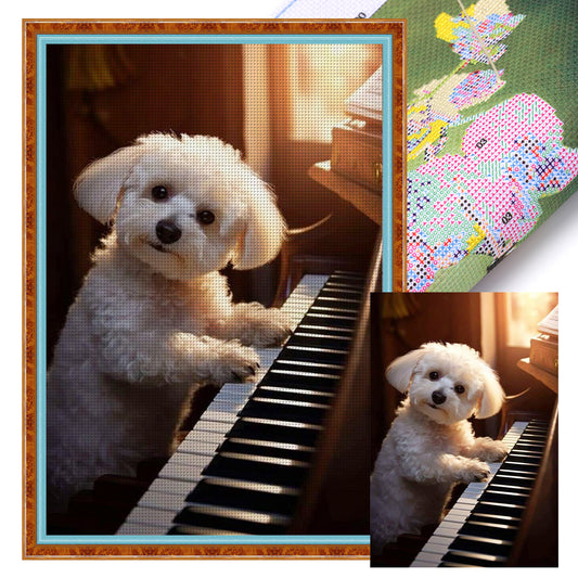 Puppy Playing Piano - 11CT Stamped Cross Stitch 40*60CM