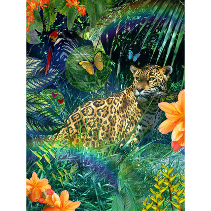 Leopard Among Flowers And Grass - 11CT Stamped Cross Stitch 50*65CM