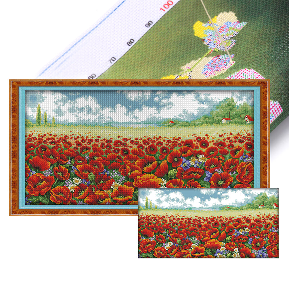 Poppy Flower Sea - 14CT Stamped Cross Stitch 108*58CM(Joy Sunday)