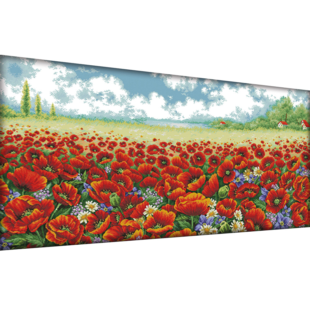 Poppy Flower Sea - 14CT Stamped Cross Stitch 108*58CM(Joy Sunday)