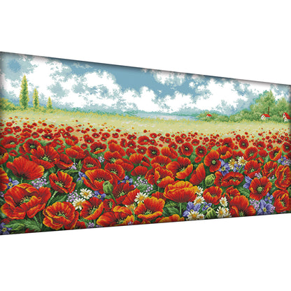 Poppy Flower Sea - 14CT Stamped Cross Stitch 108*58CM(Joy Sunday)