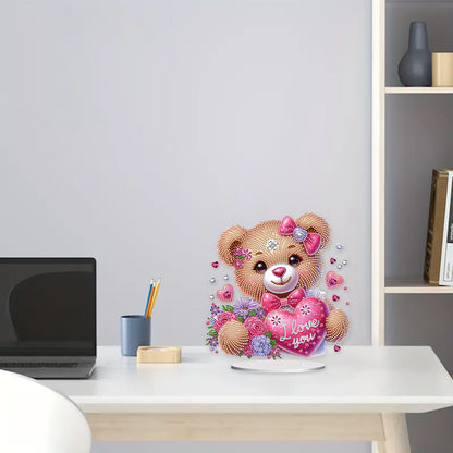 Acrylic Diamond Painting Desktop Decoration for Office Desktop Decor(Heart Bear)