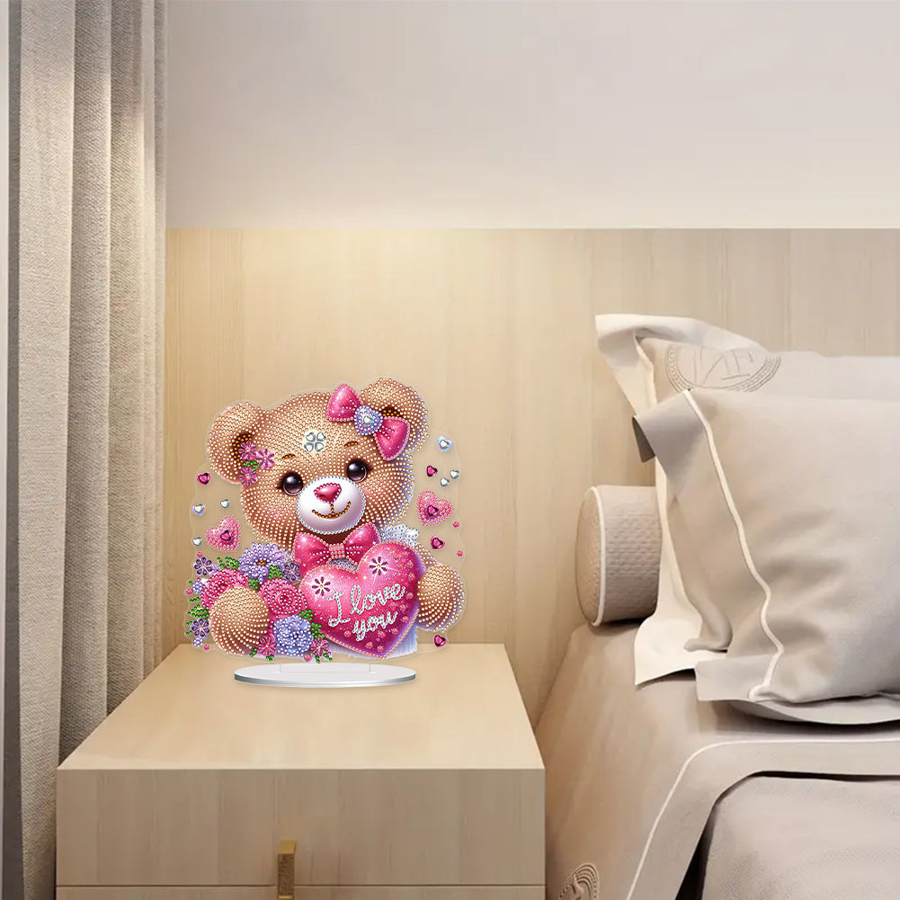 Acrylic Diamond Painting Desktop Decoration for Office Desktop Decor(Heart Bear)