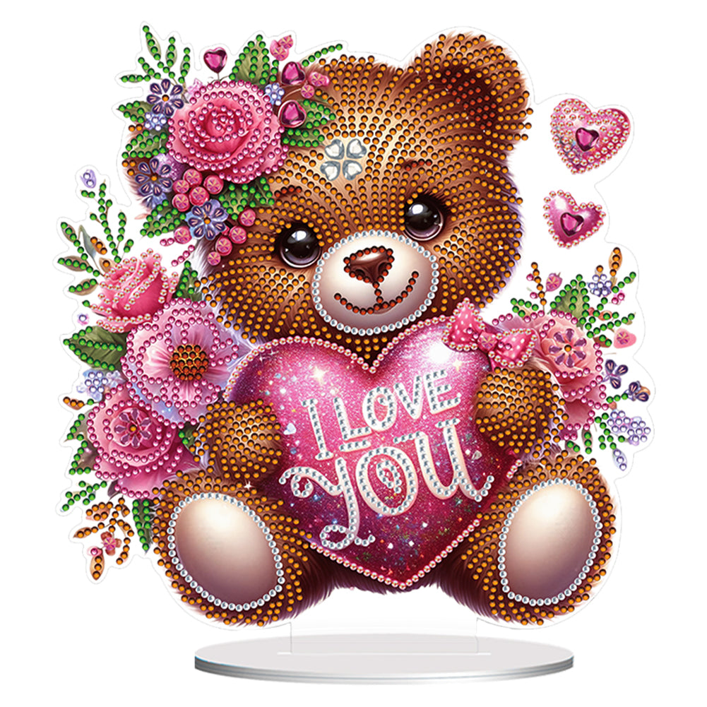 Acrylic Diamond Painting Desktop Decoration for Office Desktop Decor(Heart Bear)