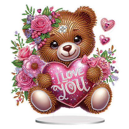 Acrylic Diamond Painting Desktop Decoration for Office Desktop Decor(Heart Bear)