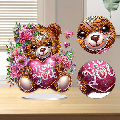 Acrylic Diamond Painting Desktop Decoration for Office Desktop Decor(Heart Bear)