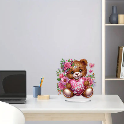 Acrylic Diamond Painting Desktop Decoration for Office Desktop Decor(Heart Bear)