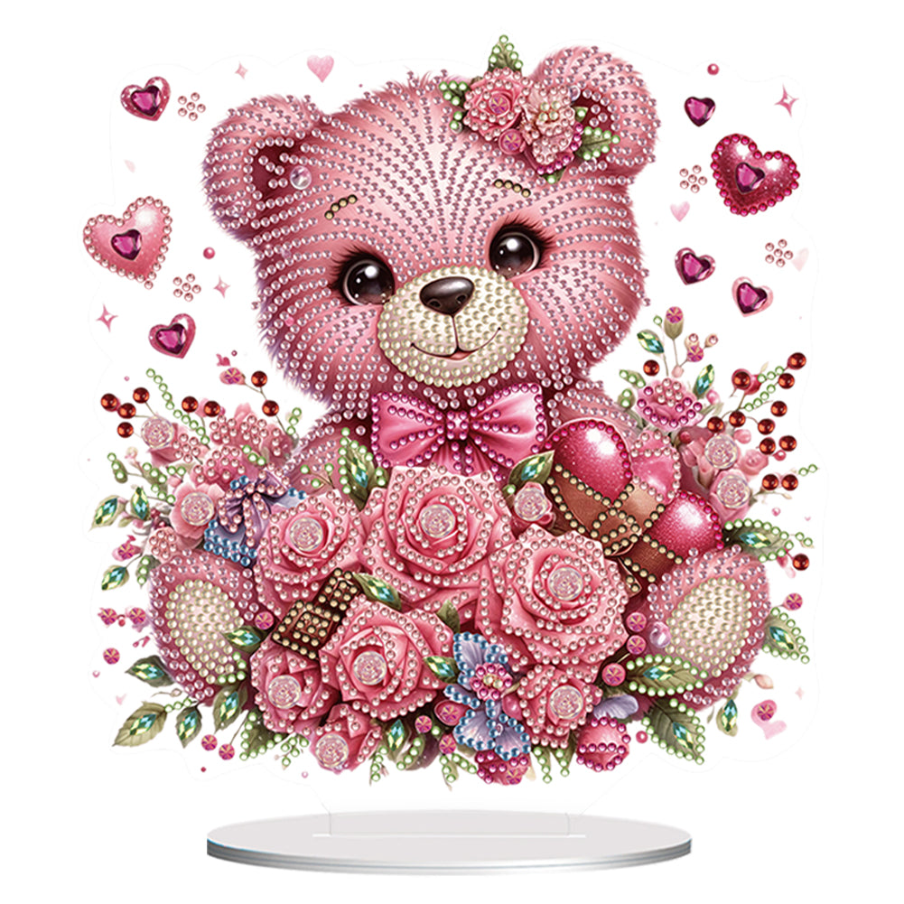 Acrylic Diamond Painting Desktop Decoration for Office Desktop Decor (Rose Bear)