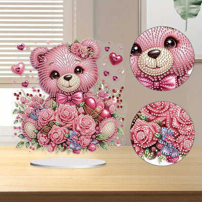 Acrylic Diamond Painting Desktop Decoration for Office Desktop Decor (Rose Bear)