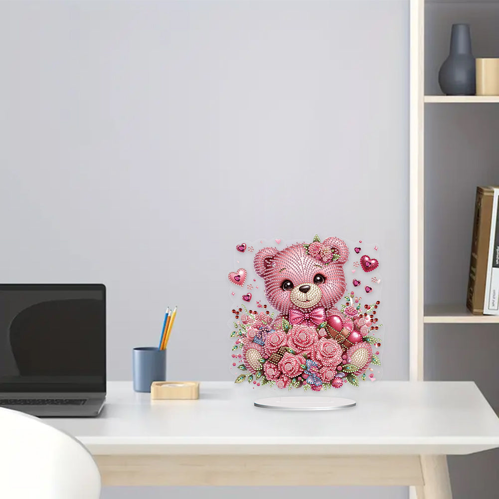 Acrylic Diamond Painting Desktop Decoration for Office Desktop Decor (Rose Bear)