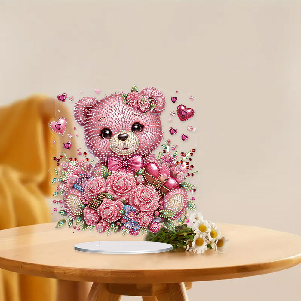 Acrylic Diamond Painting Desktop Decoration for Office Desktop Decor (Rose Bear)